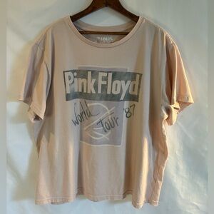 Lucky Brand Pink Floyd '87 World Tour pink cropped t-shirt festival concert XL